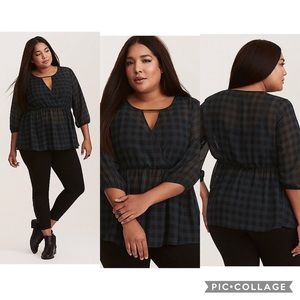 Gingham chiffon peplum blouse